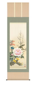 掛け軸／掛軸【花鳥/尺五】<br>四季花　山村 観峰(三美会)<br>【送料無料】【代引手数料無料】