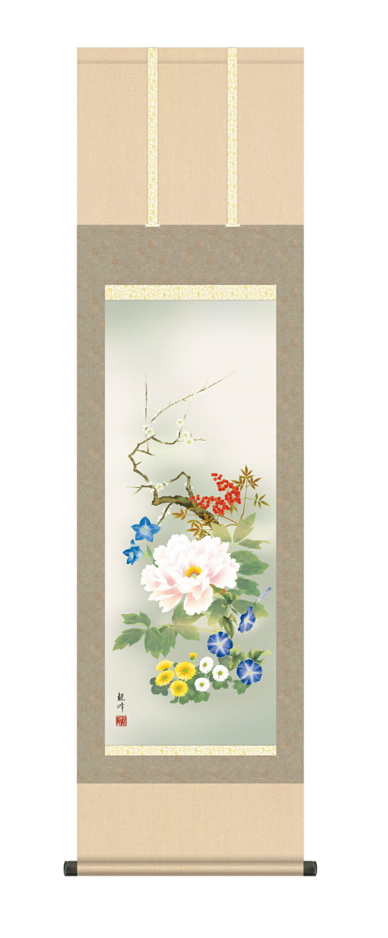 掛け軸 モダン 掛軸 おしゃれ かけじく 花鳥 年中掛け 四季花（山村 観峰）尺三 164cm 送料無料 代引き手数料無料