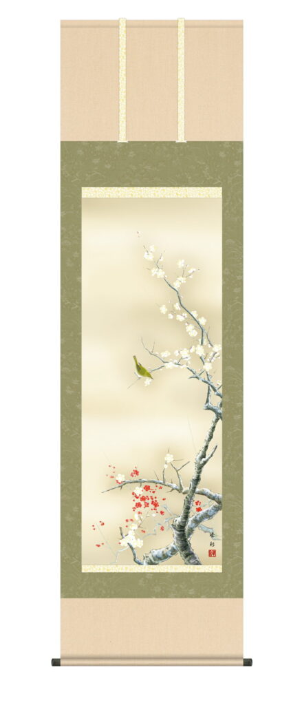 掛け軸／掛軸【春】 紅白梅に鶯（園田 峰彩） 【送料無料】【代引手数料無料】