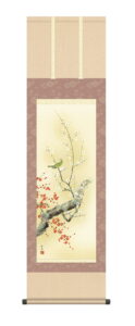 掛け軸 掛軸 かけじく 花鳥画 春掛け<br>紅白梅に鶯（田村 竹世） 尺三幅<br>【送料無料】【代引き手数料無料】