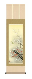掛け軸 掛軸 かけじく 花鳥画 春掛け<br>紅白梅に鶯（田村 竹世） 尺三幅<br>【送料無料】【代引き手数料無料】