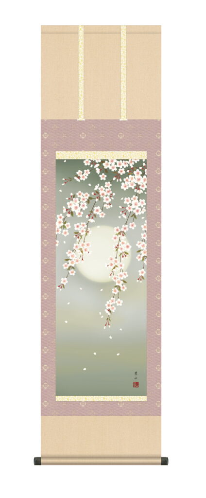 【掛け軸／掛軸／花鳥画】 夜桜（緒方 葉水） 【送料無料】【代引き手数料無料】