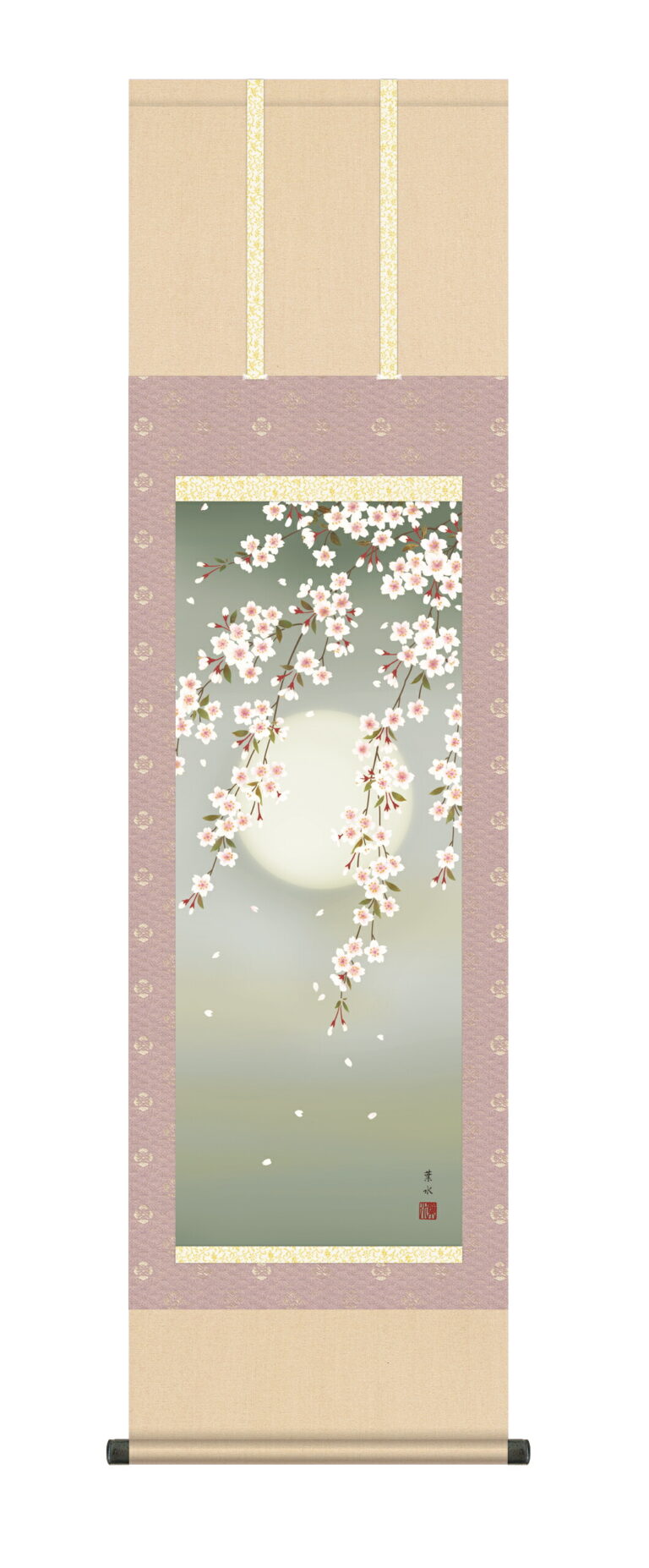 【掛け軸／掛軸／花鳥画】 夜桜（緒方 葉水） 【送料無料】【代引き手数料無料】