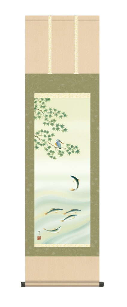 掛け軸／掛軸【花鳥/尺三】 楓に鮎 北山 歩生(三美会) 【送料無料】【代引手数料無料】