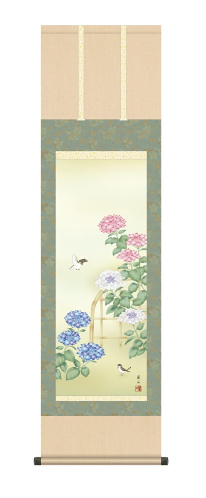 掛け軸(掛軸)【尺三幅】 紫陽花(高見 蘭石) 【送料無料】【代引き手数料無料】