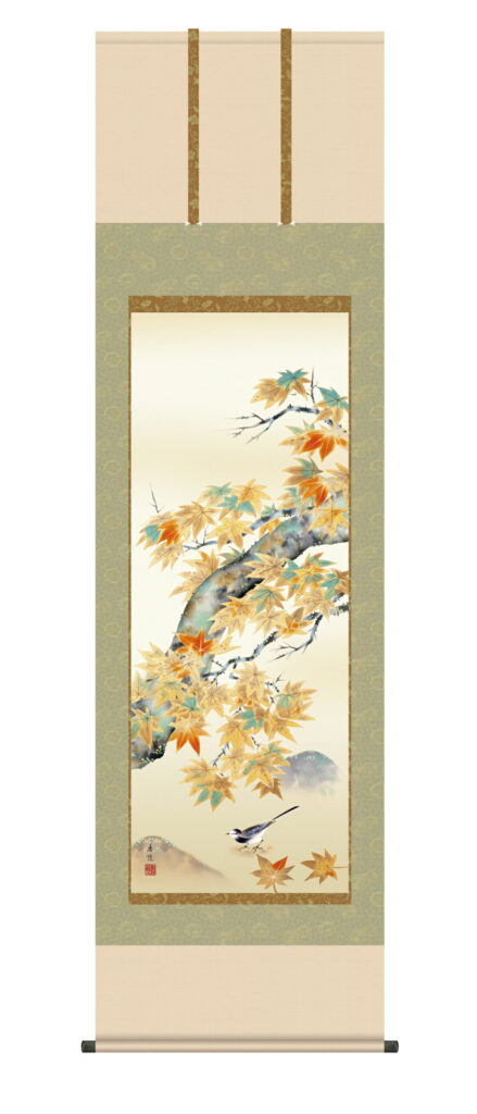 掛け軸／掛軸【花鳥/尺五】 紅葉に小鳥 西尾 香悦(三美会) 秋 椛 正絹【送料無料】【代引手数料無料】