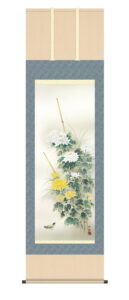 掛け軸/掛軸【花鳥/尺五】　<br>菊花　田村 竹世(三美会)<br>　菊　秋　鳥　白菊　【送料無料】【代引手数料無料】【正絹 最高級筋廻仕様】