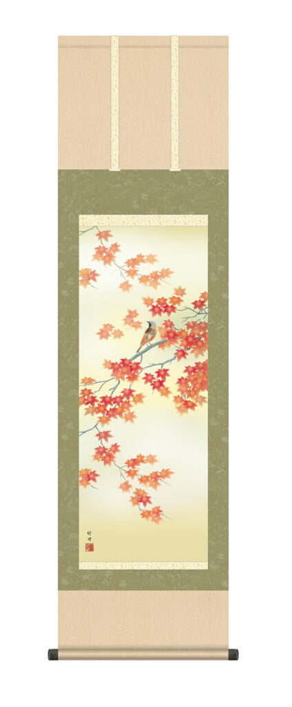 掛け軸 掛軸 かけじく 花鳥画 秋掛け 紅葉に小鳥（田村 竹世） 尺三幅 秋 もみじ ことり 【送料無料】【代引き手数料無料】