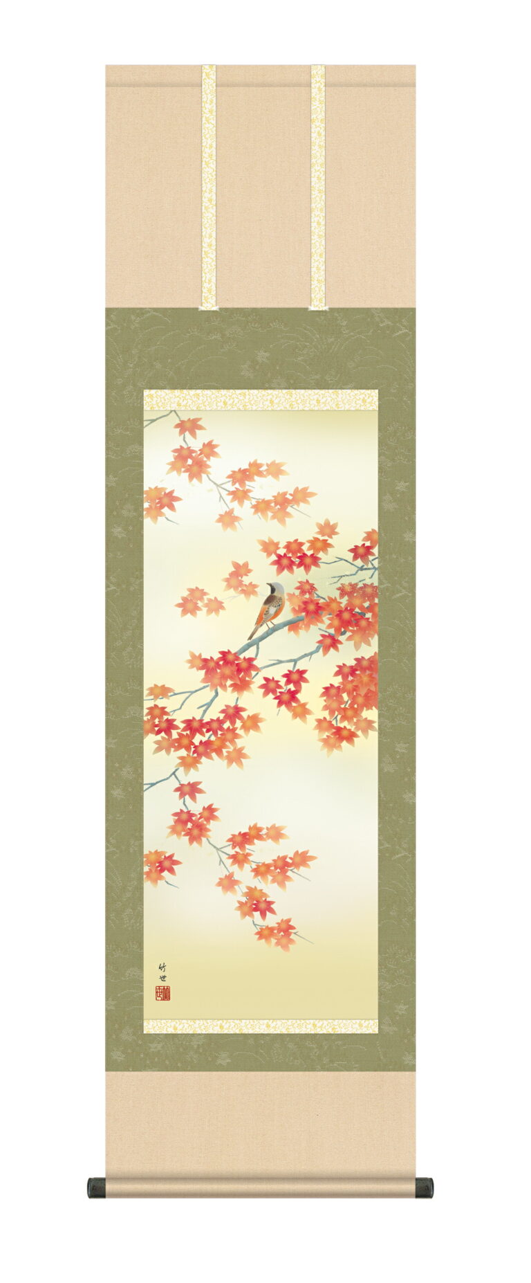 掛け軸 掛軸 かけじく 花鳥画 秋掛け 紅葉に小鳥（田村 竹世） 尺三幅 秋 もみじ ことり 【送料無料】【代引き手数料無料】