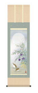 掛け軸／掛軸【花鳥/尺五】<br>秋草に鶉　茂木 蒼雲(草夕会)<br>　秋　うずら　月見【送料無料】【代引手数料無料】