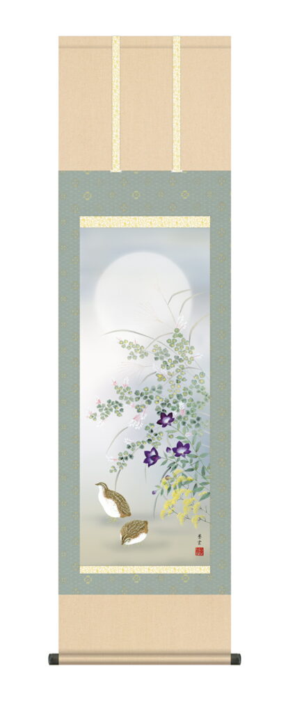 掛け軸／掛軸【花鳥/尺五】 秋草に鶉 茂木 蒼雲(草夕会) 秋 うずら 月見【送料無料】【代引手数料無料】