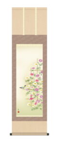 掛け軸(掛軸)【尺三幅】<br>　秋桜（浮田 秋水）<br><br>　コスモス　秋　小鳥【送料無料】【代引き手数料無料】