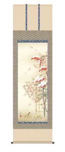 【掛け軸／掛軸／花鳥画】<br>南天福寿（長江　桂舟）<br>　冬掛け　雀　南天【送料無料】【代引き手数料無料】