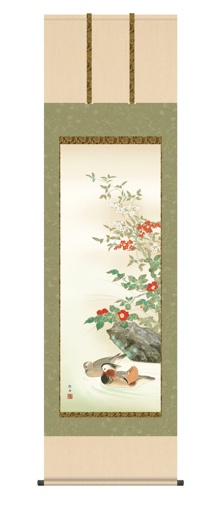 【掛け軸／掛軸／花鳥画】 鴛鴦（おしどり）（長江 桂舟） 冬掛け オシドリ【送料無料】【代引き手数料無料】