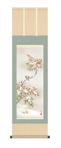 掛け軸 掛軸 尺三164cm<br>南天に雀（長江　桂舟）<br>　冬掛け　雀　南天　送料無料 代引手数料無料