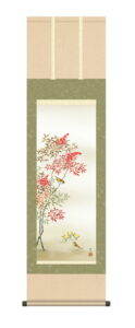 掛け軸／掛軸【花鳥/尺三】<br>南天福寿　北山 歩生(三美会)<br>　冬掛け　南天　雀【送料無料】【代引手数料無料】