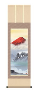 掛け軸 掛軸【尺三幅】<br>赤富士飛翔(鈴村秀山)<br>【送料無料】【代引手数料無料】【富士山 年中掛け 贈答用】