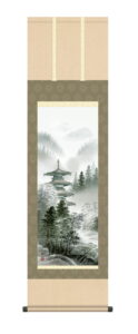 掛け軸 掛軸 年中掛け<br>水墨塔景(鈴村秀山)【尺三幅】<br>【送料無料】【代引き手数料無料】