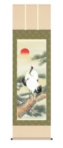掛け軸／掛軸【鶴亀】<br>松上双鶴（山村　観峰）掛軸（かけじく）<br>【送料無料】【代引き手数料無料】