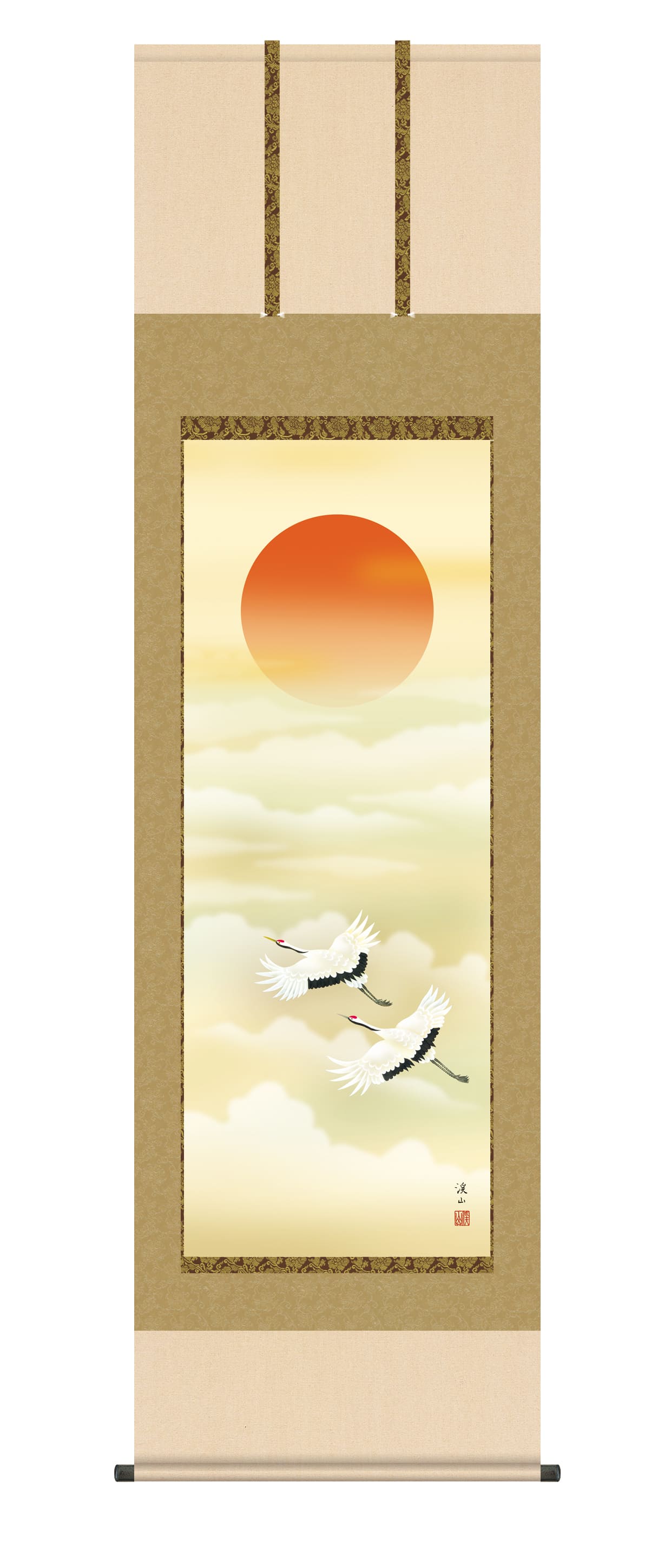 旭日・日の出 【掛け軸／掛軸】旭日（伊藤 渓山） 正月 鶴 初日の出 商品画像