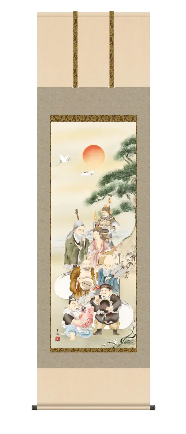 掛け軸／掛軸【慶祝】 七福神（緒方 葉水） 正月 商売繁盛 慶事【送料無料】【代引手数料無料】