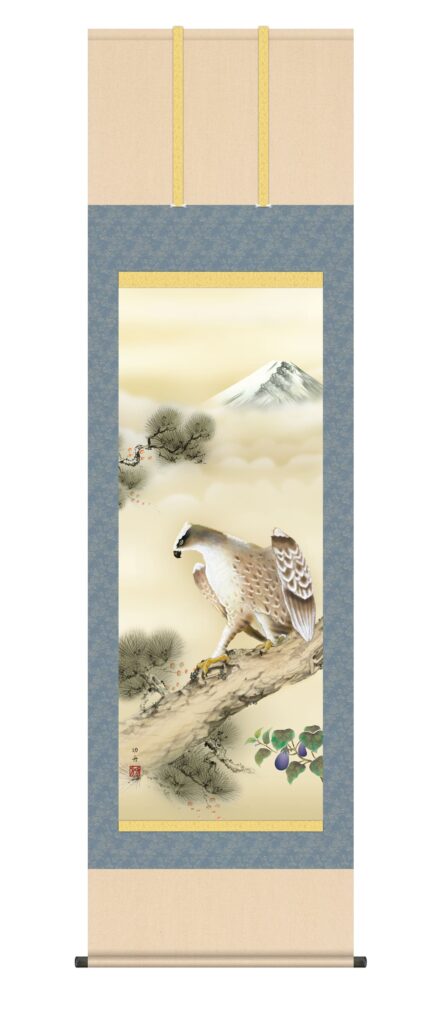 掛け軸／掛軸 一富士二鷹三茄子（瀬田 功舟） 開運 初夢 富士 鷹 茄子 【送料無料】【代引手数料無料】