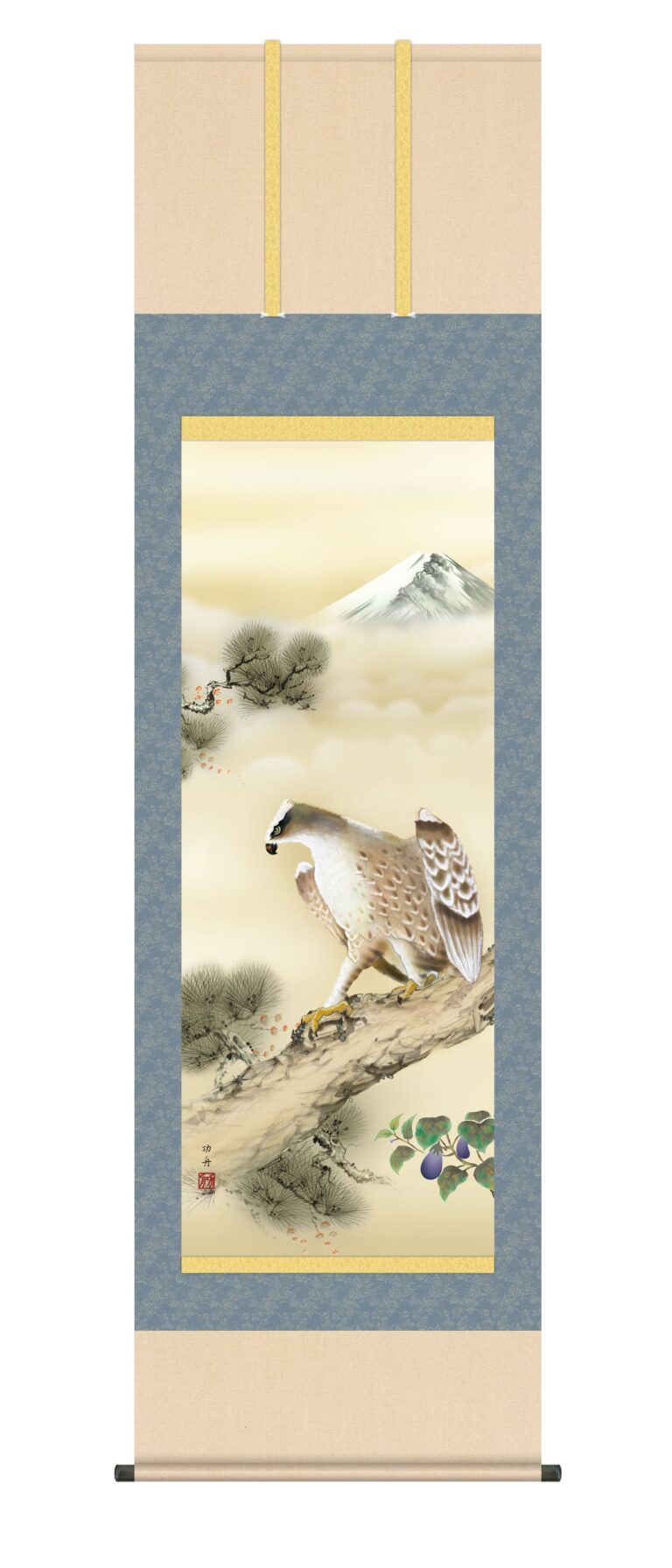 掛け軸／掛軸 一富士二鷹三茄子（瀬田 功舟） 開運 初夢 富士 鷹 茄子 【送料無料】【代引手数料無料】