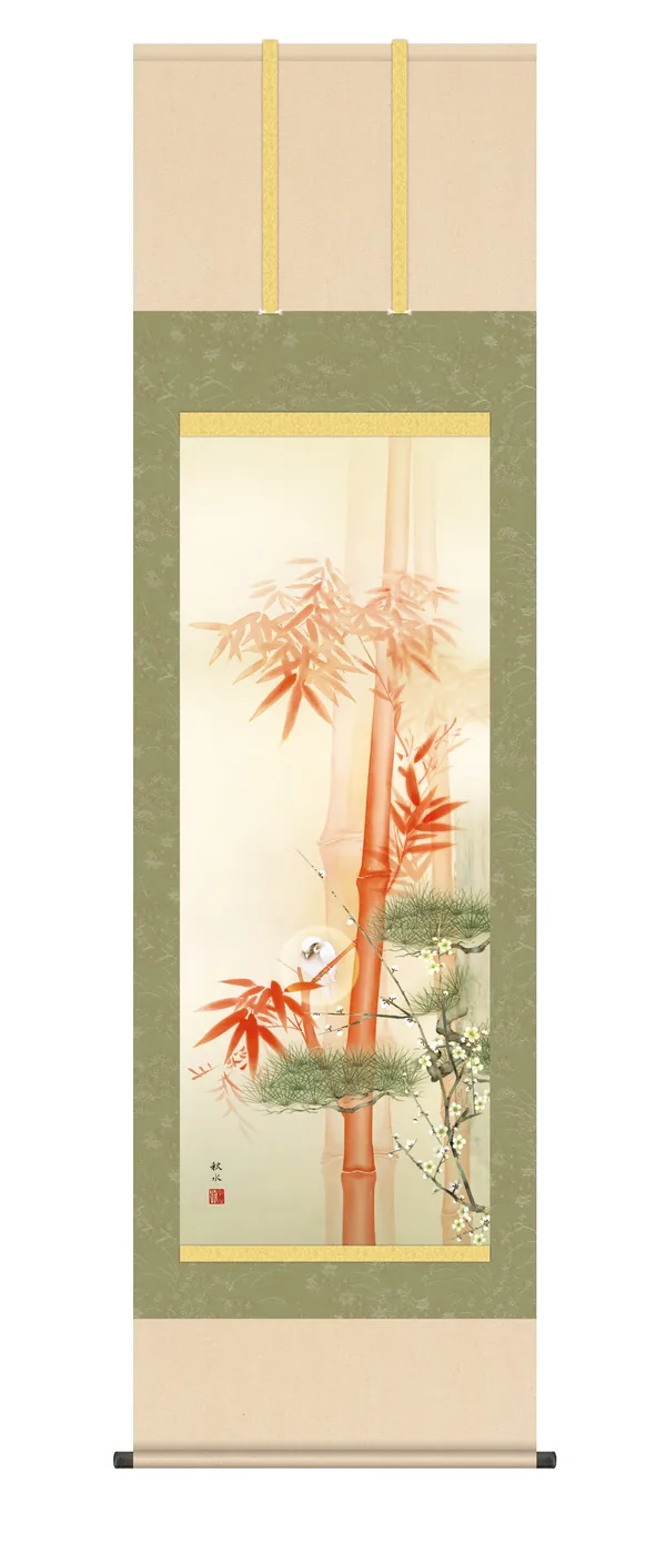 開運画 【掛け軸／掛軸／かけじく／縁起画】吉祥白雀図（浮田 秋水） 松竹梅 歳寒の三友 商品画像