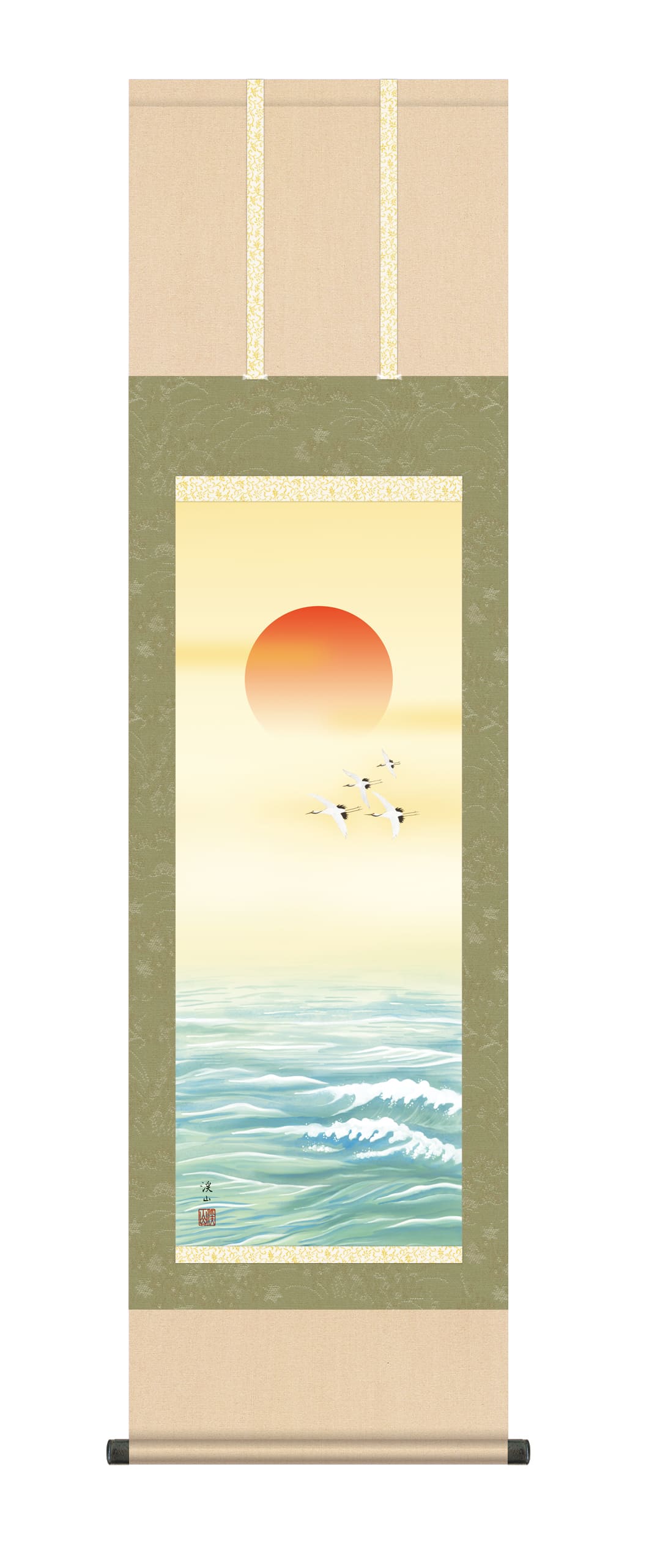 旭日・日の出 【掛け軸／掛軸】旭日（伊藤 渓山） 正月 鶴 初日の出 尺三 商品画像