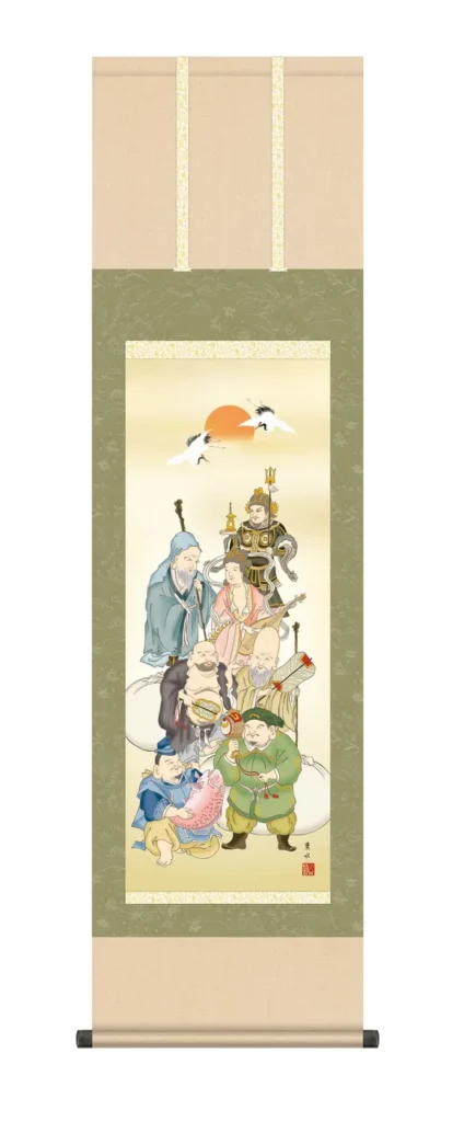 掛け軸／掛軸 【慶祝画】 七福神（緒方 葉水）【尺三幅】 商売繁盛 慶事 正月 【送料無料】【代引き手数料無料】