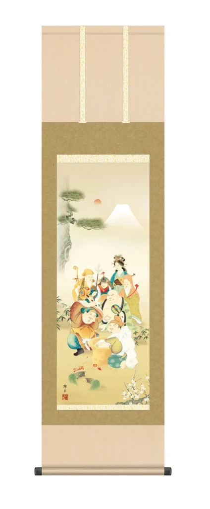 掛け軸／掛軸 【慶祝画】 七福神（鵜飼 雄平）【尺三幅】 慶事 正月 商売繁盛【送料無料】【代引き手数料無料】