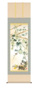 掛け軸／掛軸【開運画】<br>開運六瓢息災図（かいうんむびょうそくさいず）<br>（伊藤　翔風）【尺三】<br>　無病息災　開運　瓢箪　夫婦雀　松　千両万両【送料無料】【代引き手数料無料】