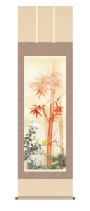 掛け軸／掛軸【開運画】 吉祥四君子繚乱図（きっしょうしくんしりょうらんず） （根本 孝逸）【尺三】 家運隆盛 開運 出世栄達 朱竹 梅 菊 蘭 白雀【送料無料】【代引き手数料無料】