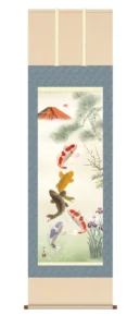 掛け軸／掛軸【開運画】 紅峰五鯉躍勝運図（こうほうごりやくしょううんず） （瀬田 功舟）【尺三】 家運隆盛 開運 出世栄達 赤富士 鯉 松竹梅 菖蒲 【送料無料】【代引き手数料無料】