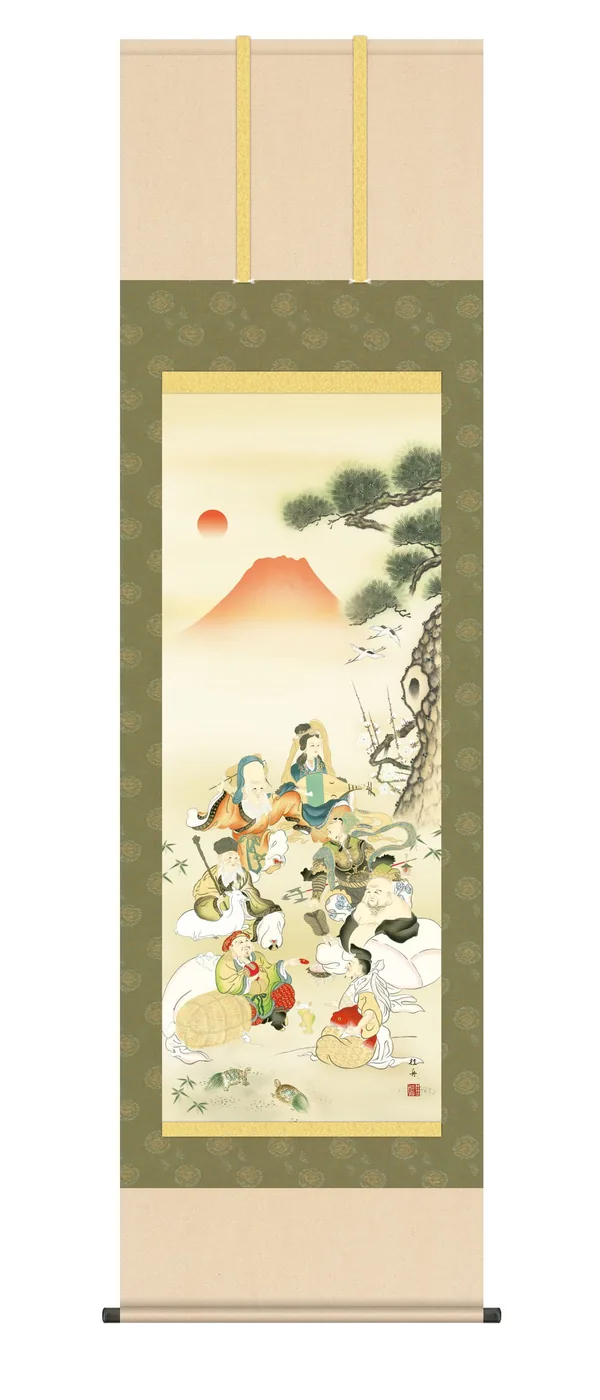 七福神 掛軸【開運画】七福神吉祥乃図（しちふくじんきっしょうのず）（長江 桂舟） 家運隆盛 開運 七福神… 商品画像