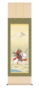 掛け軸／掛軸　<br>馬上武者（田中　広遠）<br>　端午の節句　白馬　富士【送料無料】【代引手数料無料】