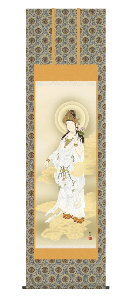 掛け軸 掛軸 観音様 白衣観音(浮田 秋水) 仏事画 観音 行事飾り 送料無料 代引手数料無料