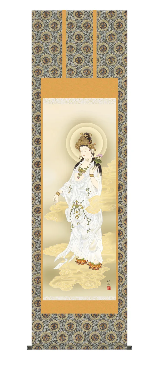 掛け軸 掛軸 観音様 白衣観音(浮田 秋水) 仏事画 観音 行事飾り 送料無料 代引手数料無料