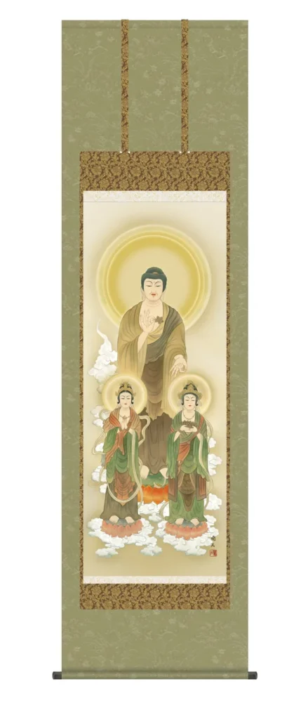 掛け軸／掛軸【仏書画】 阿弥陀三尊佛（高見 蘭石） 仏事画 行事飾り【送料無料】【代引手数料無料】
