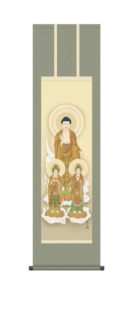 掛け軸 掛軸 阿弥陀様 阿弥陀三尊佛(高見 蘭石)【尺三】 仏事画 行事飾り 【送料無料】【代引手数料無料】