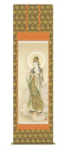 掛け軸 掛軸 仏書画 雲上観音（小川 伯堂） 観音 金襴 行事飾り 送料無料 代引手数料無料
