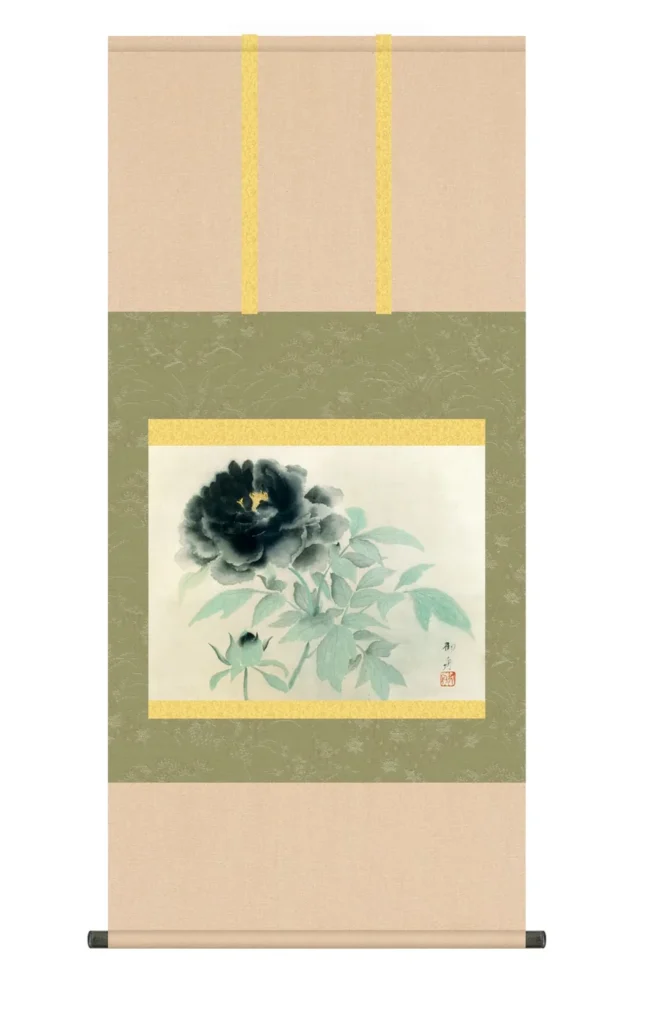 掛け軸(掛軸)【尺五】 墨牡丹（すみぼたん）（速水御舟）【複製】 名画 複製 日本製 速水 御舟 牡丹 花 【送料無料】【代引き手数料無料】