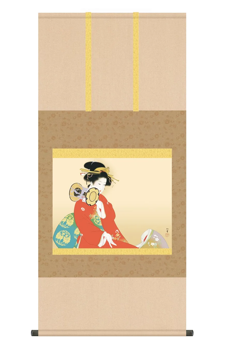 その他 掛け軸(掛軸)【尺五】 鼓の音（つづみのね）（上村松園）【複製】 名画 複製 日本製 上村 松園… 商品画像