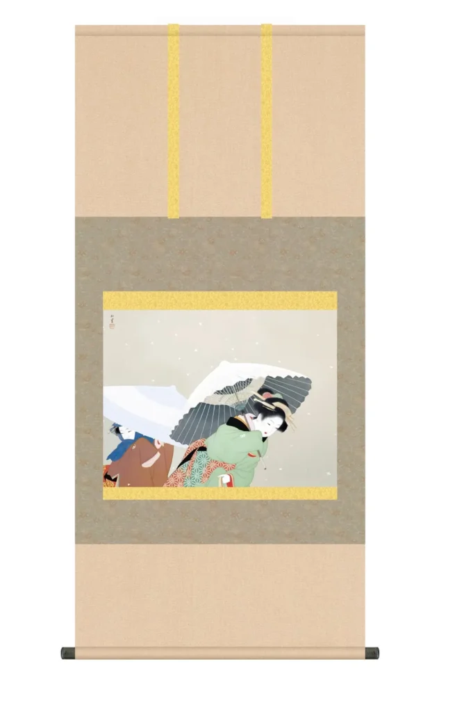 掛け軸(掛軸)【尺五】 牡丹雪（ぼたんゆき）（上村松園）【複製】 名画 複製 日本製 上村 松園 美人 冬【送料無料】【代引き手数料無料】