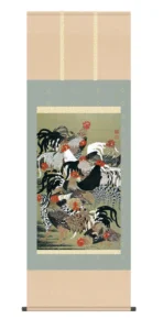 掛け軸(掛軸)【尺五】 群鶏図（ぐんけいず）（伊藤若沖）【複製】 床の間 モダン 巨匠 名作 鳥 和室 掛物 名画 複製 日本製 伊藤 若沖 鶏【送料無料】【代引き手数料無料】