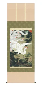 掛け軸【尺五】 老松白鳳図（ろうしょうはくほうず）（伊藤若沖）【複製】 床の間 モダン 巨匠 名作 鳥 和室 掛物 名画 複製 日本製 伊藤 若沖 松【送料無料】【代引き手数料無料】