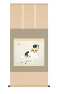 掛け軸(掛軸)【尺五】 爐邊（ろばた）（竹内栖鳳）【複製】 名画 複製 日本製 竹内 栖鳳 犬 炉端【送料無料】【代引き手数料無料】