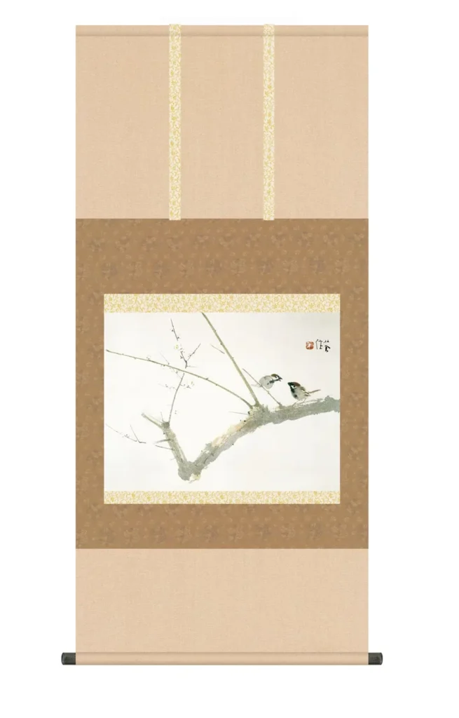 掛け軸(掛軸)【尺五】 梅園（うめぞの）（竹内栖鳳）【複製】 名画 複製 日本製 竹内 栖鳳 夫婦 雀【送料無料】【代引き手数料無料】