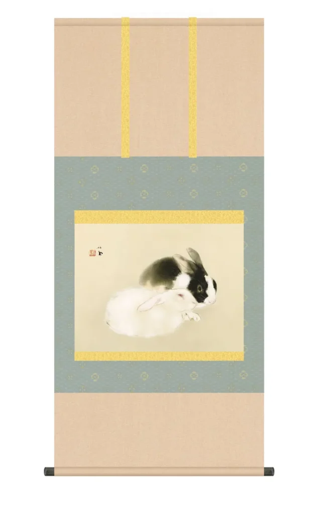 掛け軸(掛軸)【尺五】 宇佐幾（うさぎ）（竹内栖鳳）【複製】 名画 複製 日本製 竹内 栖鳳 兎 ウサギ【送料無料】【代引き手数料無料】