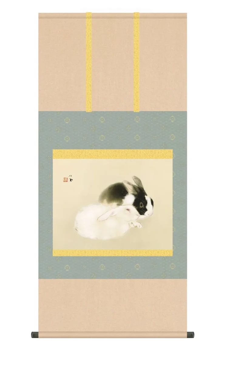 その他 掛け軸(掛軸)【尺五】 宇佐幾（うさぎ）（竹内栖鳳）【複製】 名画 複製 日本製 竹内 栖鳳 兎…